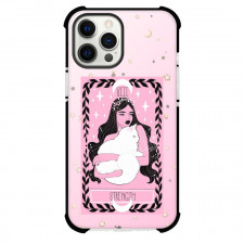 The Lovely Omens Tarot Strength Phone Case For iPhone Samsung Galaxy Pixel OnePlus Vivo Xiaomi Asus Sony Motorola Nokia - Strength Tarot On Starry Pink Background