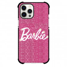 Barbie Phone Case For iPhone Samsung Galaxy Pixel OnePlus Vivo Xiaomi Asus Sony Motorola Nokia - Barbie Logo On Pink Glitters Background