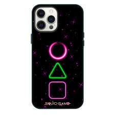 Squid Game 2 Phone Case For iPhone Samsung Galaxy Pixel OnePlus Vivo Xiaomi Asus Sony Motorola Nokia - Squid Game2 Neon Polygons And Circle With Text Black Pink Stars Background