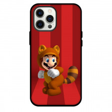 Super Mario Phone Case For iPhone Samsung Galaxy Pixel OnePlus Vivo Xiaomi Asus Sony Motorola Nokia - Tanooki Mario On Red Stripe Background