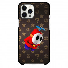 Super Mario Shy Guy Phone Case For iPhone Samsung Galaxy Pixel OnePlus Vivo Xiaomi Asus Sony Motorola Nokia - Shy Guy On Pattern Art Brown Background