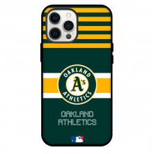 MLB Oakland Athletics Phone Case For iPhone Samsung Galaxy Pixel OnePlus Vivo Xiaomi Asus Sony Motorola Nokia - Team Logo On Yellow Stripe Green Background
