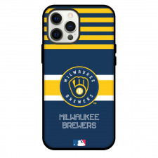 MLB Milwaukee Brewers Phone Case For iPhone Samsung Galaxy Pixel OnePlus Vivo Xiaomi Asus Sony Motorola Nokia - Team Logo On Yellow Stripe Blue Background