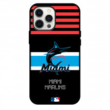 MLB Miami Marlins Phone Case For iPhone Samsung Galaxy Pixel OnePlus Vivo Xiaomi Asus Sony Motorola Nokia - Team Logo On Red Stripe Black Background