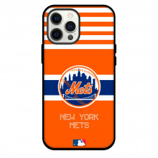 MLB New York Mets Phone Case For iPhone Samsung Galaxy Pixel OnePlus Vivo Xiaomi Asus Sony Motorola Nokia - Team Logo On White Stripe Orange Background