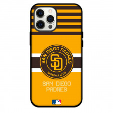 MLB San Diego Padres Phone Case For iPhone Samsung Galaxy Pixel OnePlus Vivo Xiaomi Asus Sony Motorola Nokia - Team Logo On Black Stripe Orange Background