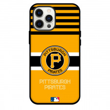 MLB Pittsburgh Pirates Phone Case For iPhone Samsung Galaxy Pixel OnePlus Vivo Xiaomi Asus Sony Motorola Nokia - Team Logo On Black Stripe Orange Background