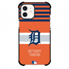 MLB Detroit Tigers Phone Case For iPhone Samsung Galaxy Pixel OnePlus Vivo Xiaomi Asus Sony Motorola Nokia - Team Logo On Blue Stripe Orange Background