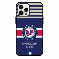 MLB Minnesota Twins Phone Case For iPhone Samsung Galaxy Pixel OnePlus Vivo Xiaomi Asus Sony Motorola Nokia - Team Logo On Pastel Gray Stripe Blue Background