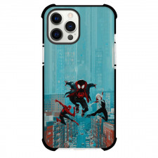 Spider Man Across The Spider Verse Phone Case For iPhone Samsung Galaxy Pixel OnePlus Vivo Xiaomi Asus Sony Motorola Nokia - MIles Morales And Spider Man Peter B Parker And Spider Gwen Swinging On The Street