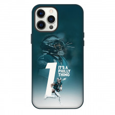 NFL Philadelphia Eagles Phone Case For iPhone Samsung Galaxy Pixel OnePlus Vivo Xiaomi Asus Sony Motorola Nokia - Jalen Hurts Number 1 In Action It's A Philly Thing With Jalen Hurts Background