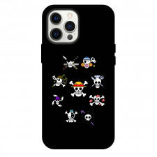 One Piece Straw Hat Pirate Skull Phone Case For iPhone Samsung Galaxy Pixel OnePlus Vivo Xiaomi Asus Sony Motorola Nokia - Straw Hat Pirate Members Logo Collage Black Background
