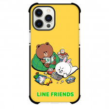 LINE Friends Phone Case For iPhone Samsung Galaxy Pixel OnePlus Vivo Xiaomi Asus Sony Motorola Nokia - LINE Friends Brown And Cony Reading Books Yellow Background