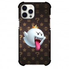 Super Mario King Boo Phone Case For iPhone And Samsung Galaxy Devices - King Boo On Pattern Brown Background