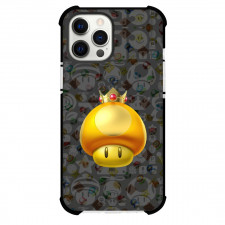 Super Mario Phone Case For iPhone And Samsung Galaxy Devices - Golden Mushroom On Pattern Art Gray Background