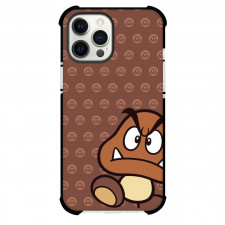 Super Mario Goomba Big Face Phone Case For iPhone And Samsung Galaxy Devices - Goomba Big Face On Brown Pattern Art