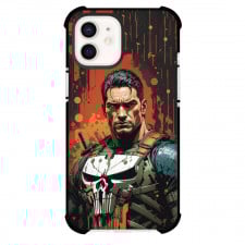 Marvel Phone Case For iPhone And Samsung Galaxy Devices - Punisher Vector Art Portrait Orange Background
