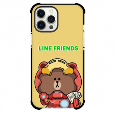 LINE Friends Brown Phone Case For iPhone Samsung Galaxy Pixel OnePlus Vivo Xiaomi Asus Sony Motorola Nokia - Brown Iron Man Holding Dollars On Yellow Background