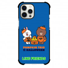 LINE Friends Phone Case For iPhone Samsung Galaxy Pixel OnePlus Vivo Xiaomi Asus Sony Motorola Nokia - LINE Friends Pumpkin Trio Of Halloween Poster Blue Background