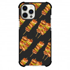 Food Pattern Phone Case For iPhone Samsung Galaxy Pixel OnePlus Vivo Xiaomi Asus Sony Motorola Nokia - Meat Kebab Illustration Pattern Art On Black Background