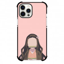 Demon Slayer Nezuko Kamado Phone Case For iPhone And Samsung Galaxy Devices - Nezuko Kamado Portrait Minimalist On Pink Background