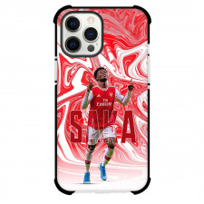 Bukayo Saka Phone Case For iPhone and Samsung Galaxy Devices - Bukayo Saka Goal Celebration White Red Background
