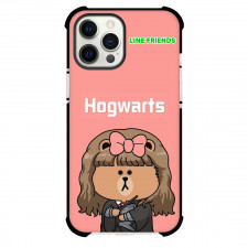 LINE Friends Choco Phone Case For iPhone Samsung Galaxy Pixel OnePlus Vivo Xiaomi Asus Sony Motorola Nokia - Choco Standing Hogwarts On Pink Background