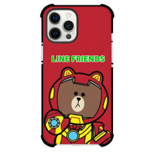LINE Friends Brown Phone Case For iPhone Samsung Galaxy Pixel OnePlus Vivo Xiaomi Asus Sony Motorola Nokia - Brown Wearing Iron Man Costume On Red Background