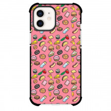 Food Pattern Phone Case For iPhone Samsung Galaxy Pixel OnePlus Vivo Xiaomi Asus Sony Motorola Nokia - Fast Food Cute Icon Pattern Art On Pink Background