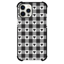 Heart Gingham Phone Case For iPhone and Samsung Galaxy Devices - Heart Gingham Black Pattern Art