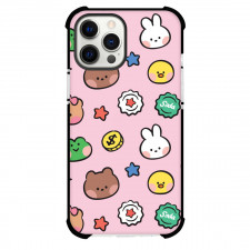 LINE Friends Phone Case For iPhone Samsung Galaxy Pixel OnePlus Vivo Xiaomi Asus Sony Motorola Nokia - LINE Friends Avatar Pattern Art On Pink Background
