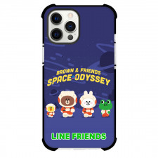 LINE Friends Phone Case For iPhone Samsung Galaxy Pixel OnePlus Vivo Xiaomi Asus Sony Motorola Nokia - LINE Friends Brown And Friends Space Odyssey Blue Background