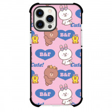 LINE Friends Phone Case For iPhone Samsung Galaxy Pixel OnePlus Vivo Xiaomi Asus Sony Motorola Nokia - LINE Friends B And F Cute Poster Pink Background