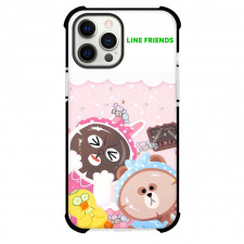 LINE Friends Phone Case For iPhone Samsung Galaxy Pixel OnePlus Vivo Xiaomi Asus Sony Motorola Nokia - LINE Friends Laying On Pink Bed