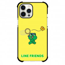 LINE Friends Leonard Phone Case For iPhone Samsung Galaxy Pixel OnePlus Vivo Xiaomi Asus Sony Motorola Nokia - Leonard Catching Butterfly On Yellow Background