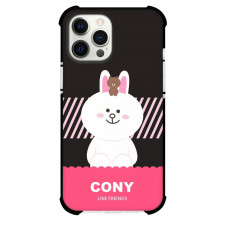 LINE Friends Cony Phone Case For iPhone Samsung Galaxy Pixel OnePlus Vivo Xiaomi Asus Sony Motorola Nokia - Cony Sitting And Brown On Her Head Black Background