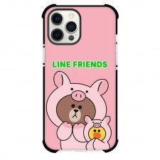 LINE Friends Phone Case For iPhone Samsung Galaxy Pixel OnePlus Vivo Xiaomi Asus Sony Motorola Nokia - LINE Friends Piggy Brown And Piggy Sally On Pink Background